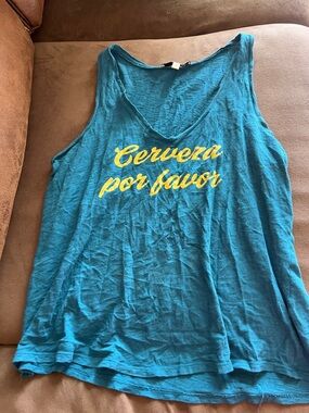 Express Teal Women's Graphic Tank with Yellow Script